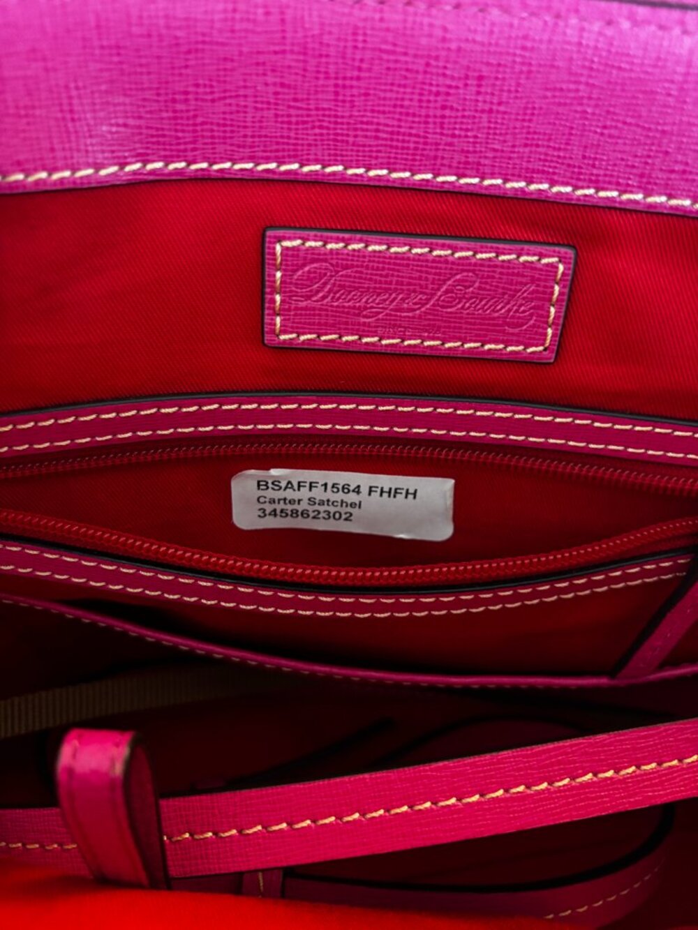 Dooney & Bourke Fuchsia Saffiano Leather Carter Satchel Domed Bag - Picture 4 of 10